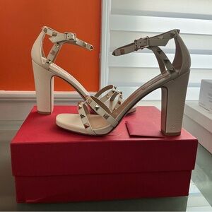 Valentino Garavani Beige Studded Block Heel Sandals